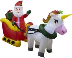 6ft Inflatable LED Unicorn Pulling Santa's Sleigh