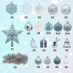 112pcs Baby Blue And White Christmas Ornaments -Christmas Decoration Shop 112 Pcs Baby Blue amp White Christmas Assorted Ornaments with a Star Tree Topper 3 result 600x600 1