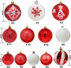 112pcs Red And White Christmas Ball Ornaments 11 112pcs Red And White Christmas Ball Ornaments -Christmas Decoration Shop 112 Pcs Red and White Christmas Ornaments 3