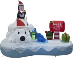 6ft Long Two Inflatable Penguin Go Fishing