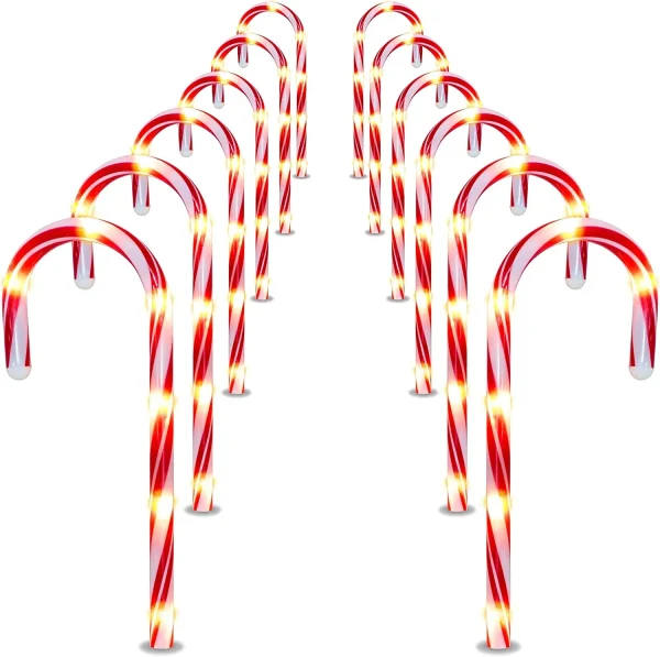 12pcs Christmas Candy Cane Pathway Lights Markers 12in 8 12pcs Christmas Candy Cane Pathway Lights Markers 12in - Image 6