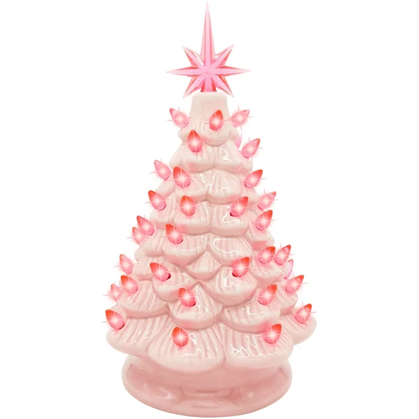 Pink Ceramic Tabletop Christmas Tree 12in 3 Pink Ceramic Tabletop Christmas Tree 12in