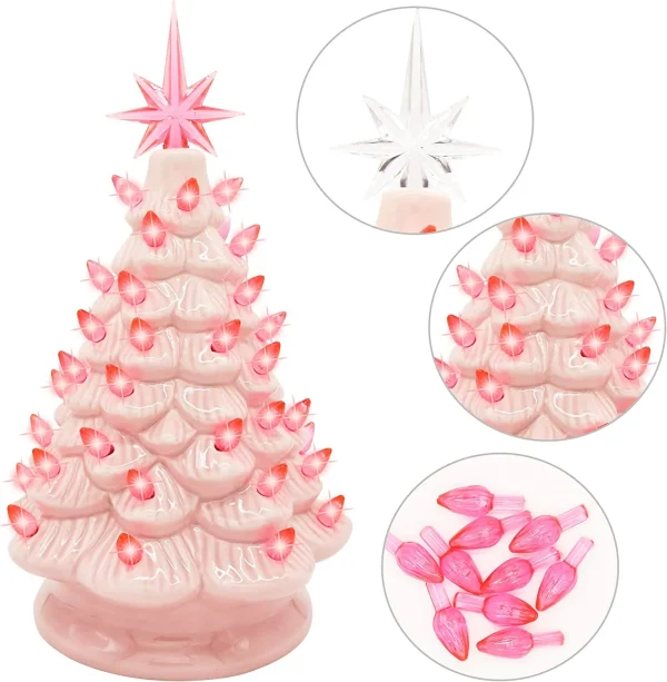 Pink Ceramic Tabletop Christmas Tree 12in 4 Pink Ceramic Tabletop Christmas Tree 12in - Image 2