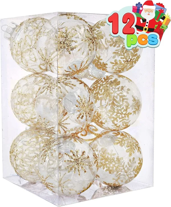 12pcs Gold Print Transparent Christmas Ball Ornaments 3.15in 4 12pcs Gold Print Transparent Christmas Ball Ornaments 3.15in - Image 2