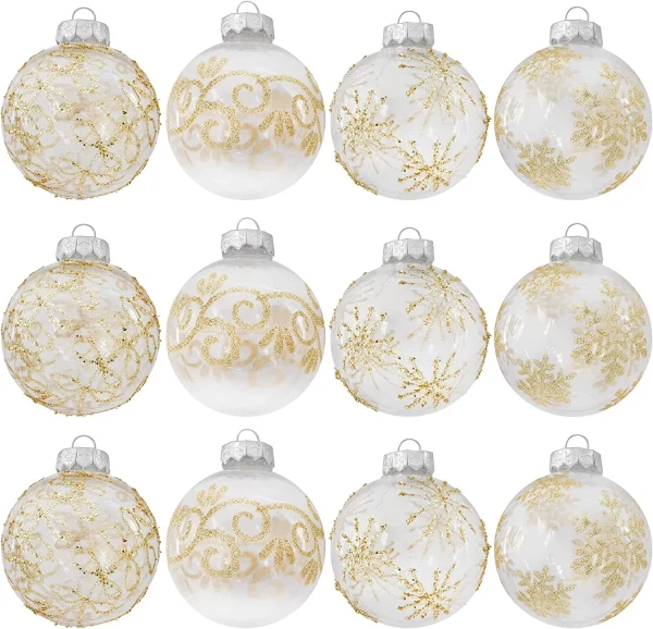 12pcs Gold Print Transparent Christmas Ball Ornaments 3.15in 5 12pcs Gold Print Transparent Christmas Ball Ornaments 3.15in - Image 3