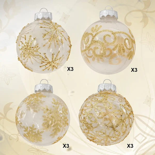12pcs Gold Print Transparent Christmas Ball Ornaments 3.15in 7 12pcs Gold Print Transparent Christmas Ball Ornaments 3.15in - Image 5