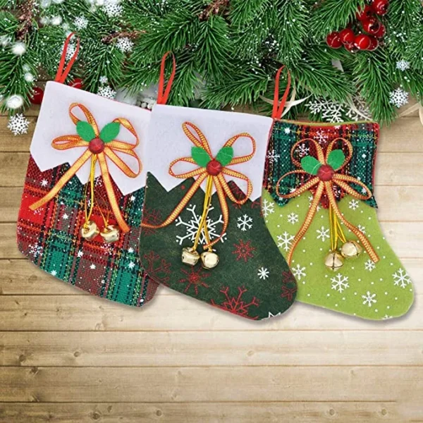 12pcs Mini Christmas Stockings With Jingle Bells 6in 4 12pcs Mini Christmas Stockings With Jingle Bells 6in - Image 2