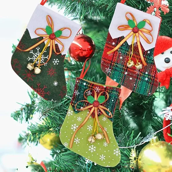 12pcs Mini Christmas Stockings With Jingle Bells 6in 7 12pcs Mini Christmas Stockings With Jingle Bells 6in - Image 5