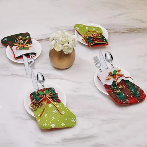 12pcs Mini Christmas Stockings With Jingle Bells 6in 5 12pcs Mini Christmas Stockings With Jingle Bells 6in - Image 3