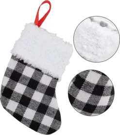 12pcs Buffalo Plaid Christmas Stockings Decoration 5in -Christmas Decoration Shop 12Pcs White Black Buffalo Plaid Christmas Stockings 5in 7 result 600x675 1