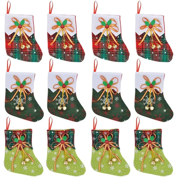 12pcs Mini Christmas Stockings With Jingle Bells 6in 3 12pcs Mini Christmas Stockings With Jingle Bells 6in
