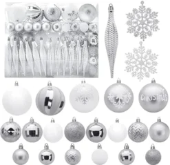 133pcs White And Silver Christmas Tree Ornaments