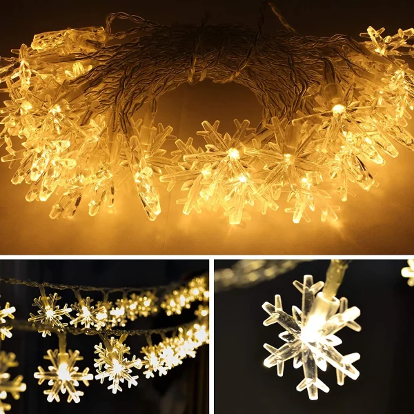 2x40 LED Warm White Led Snowflake String Lights 16ft 4 2x40 LED Warm White Led Snowflake String Lights 16ft - Image 2