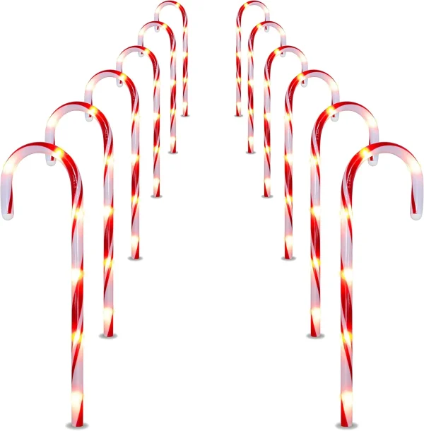 12pcs Red Light Up Candy Cane Pathway Markers 17in 4 12pcs Red Light Up Candy Cane Pathway Markers 17in - Image 2
