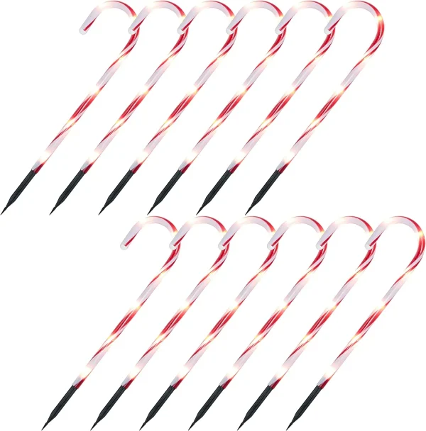 12pcs Red Light Up Candy Cane Pathway Markers 17in 5 12pcs Red Light Up Candy Cane Pathway Markers 17in - Image 3