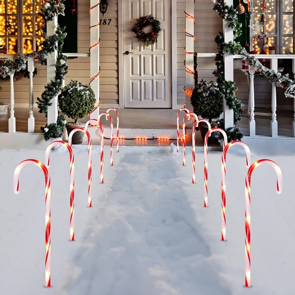 12pcs Red Light Up Candy Cane Pathway Markers 17in 6 12pcs Red Light Up Candy Cane Pathway Markers 17in - Image 4