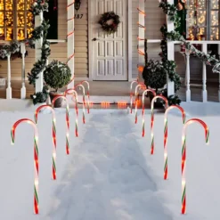 12pcs Green Pathway Markers Candy Cane Light Set 17in