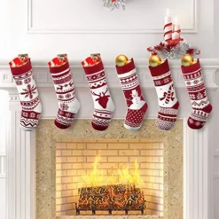 6pcs Christmas Stocking Knitting Patterns Décor 18in