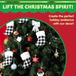 18pcs Black And White Plaid Christmas Stockings -Christmas Decoration Shop 18 PacksChristmas White Black Buffalo Plaid Stockings 5in 6 600x600 1