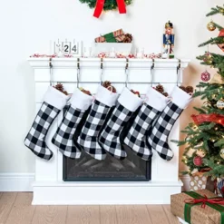 6pcs Plaid Black And White Christmas Knit Stockings 18in -Christmas Decoration Shop 18 White Black Christmas Stockings 6 Pack 2 result