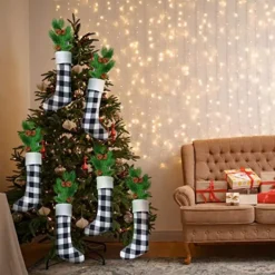 6pcs Plaid Black And White Christmas Knit Stockings 18in -Christmas Decoration Shop 18 White Black Christmas Stockings 6 Pack 6 result