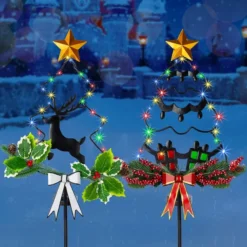 2pcs Christmas Tree Outdoor Solar Stake Lights