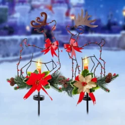 2pcs Christmas Reindeer Solar Stake Lights Outdoor