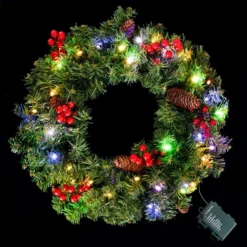 Christmas Holiday Wreath With Multicolored Lights 20in