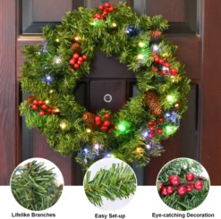 Christmas Holiday Wreath With Multicolored Lights 20in -Christmas Decoration Shop 20 Christmas Holiday Wreath with Multicolored Lights 5 result 600x596 1