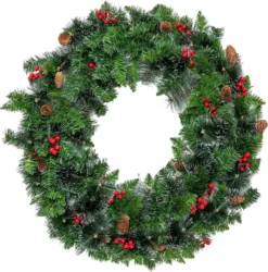 Pre Lit Artificial Christmas Wreath 24in -Christmas Decoration Shop 24 Prelit Battery Operated Christmas Wreath 4 result 600x608 1