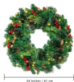 Pre Lit Artificial Christmas Wreath 24in -Christmas Decoration Shop 24 Prelit Battery Operated Christmas Wreath 5 result 600x671 1