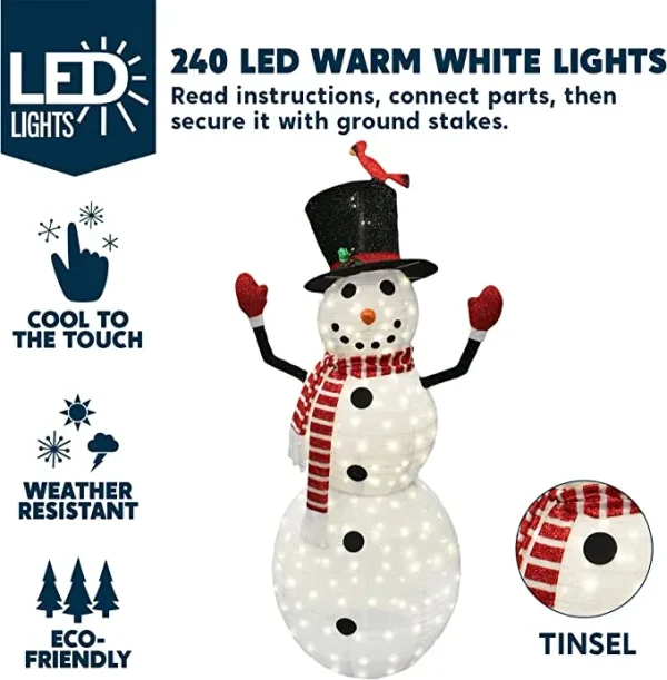 6ft 240 LED Warm White Collapsible Snowman 4 6ft 240 LED Warm White Collapsible Snowman - Image 2