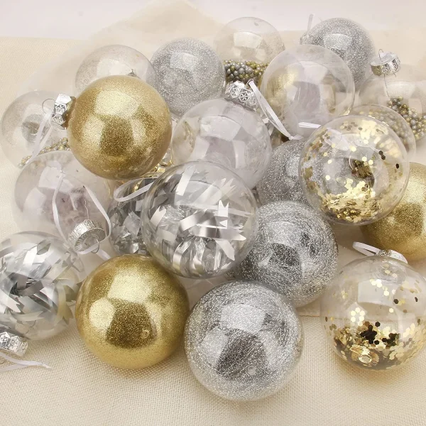 24pcs Gold Clear Plastic Christmas Ball Ornaments 3 24pcs Gold Clear Plastic Christmas Ball Ornaments