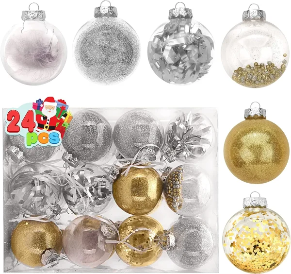 24pcs Gold Clear Plastic Christmas Ball Ornaments 4 24pcs Gold Clear Plastic Christmas Ball Ornaments - Image 2