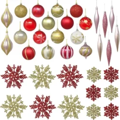 24Pcs Ornaments With 12 Pcs Snow Flakes 3.15in