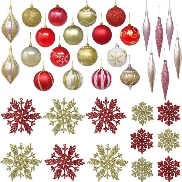 24Pcs Ornaments With 12 Pcs Snow Flakes 3.15in 3 24Pcs Ornaments With 12 Pcs Snow Flakes 3.15in