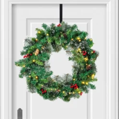 50 LED Battery Operated Snow Flocked Wreath 24in