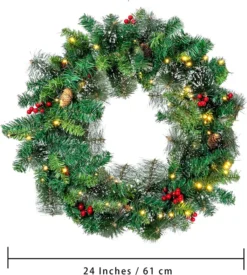 50 LED Battery Operated Snow Flocked Wreath 24in 11 50 LED Battery Operated Snow Flocked Wreath 24in -Christmas Decoration Shop 24Snow Flocked Prelit Christmas Wreath 4 result 600x667 1
