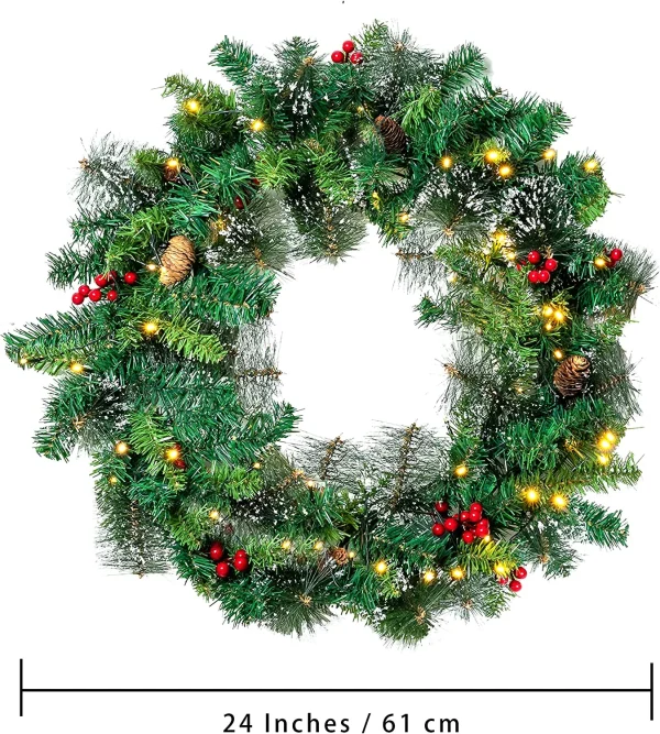 50 LED Battery Operated Snow Flocked Wreath 24in 6 50 LED Battery Operated Snow Flocked Wreath 24in - Image 4