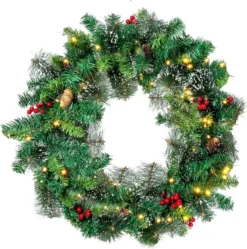 50 LED Battery Operated Snow Flocked Wreath 24in 13 50 LED Battery Operated Snow Flocked Wreath 24in -Christmas Decoration Shop 24Snow Flocked Prelit Christmas Wreath 6 result 600x604 1