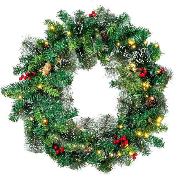 50 LED Battery Operated Snow Flocked Wreath 24in 8 50 LED Battery Operated Snow Flocked Wreath 24in - Image 6