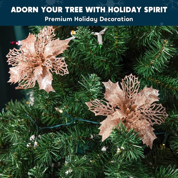 24pcs Rose Gold Christmas Poinsettia Flower Decorations 5 24pcs Rose Gold Christmas Poinsettia Flower Decorations - Image 3