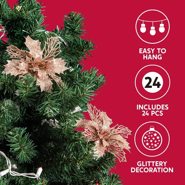 24pcs Rose Gold Christmas Poinsettia Flower Decorations 4 24pcs Rose Gold Christmas Poinsettia Flower Decorations - Image 2