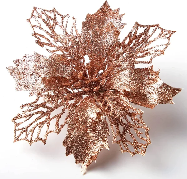 24pcs Rose Gold Christmas Poinsettia Flower Decorations 3 24pcs Rose Gold Christmas Poinsettia Flower Decorations