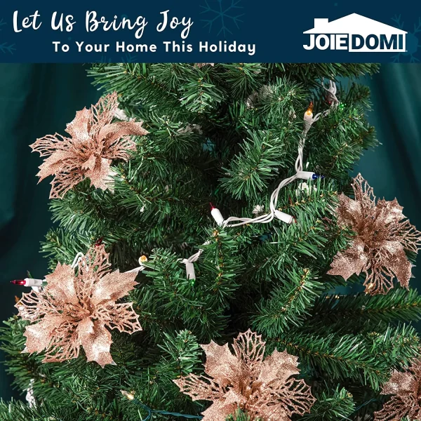 24pcs Rose Gold Christmas Poinsettia Flower Decorations 7 24pcs Rose Gold Christmas Poinsettia Flower Decorations - Image 5