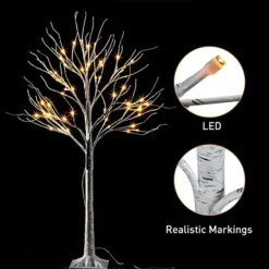 2x 4ft White Birch Tree With 64 LED Lights -Christmas Decoration Shop 2Pcs 64 LED White Birch Tree with Lights 4ft 5