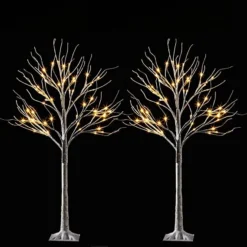 2x 4ft White Birch Tree With 64 LED Lights -Christmas Decoration Shop 2Pcs 64 LED White Birch Tree with Lights 4ft 6