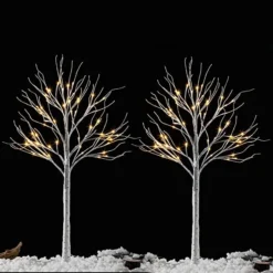 2x 4ft White Birch Tree With 64 LED Lights