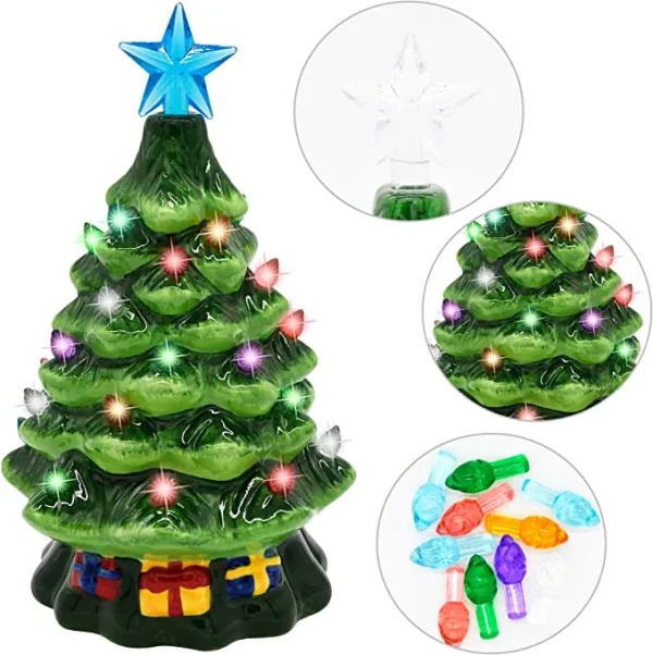 2pcs Pre Lit Ceramic Tabletop Christmas Tree 7in 5 2pcs Pre Lit Ceramic Tabletop Christmas Tree 7in - Image 3
