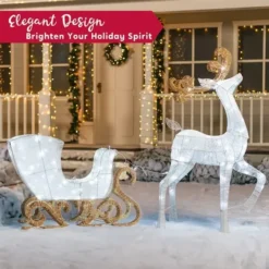 2pcs 180 LED White Lighted Reindeer And Sleigh -Christmas Decoration Shop 2Pcs Cotton Christmas Reindeers Sleigh White Yard Lights 3 600x600 1